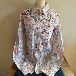 Intel White Paisley Pearl Snap Western Shirt with Orange & Gray Accents